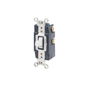 Leviton 1281-W Industrial Grade Toggle Double-Throw Ctr-OFF Maintained Contact Single-Pole AC Quiet Switch, 15A, 120/277V, White