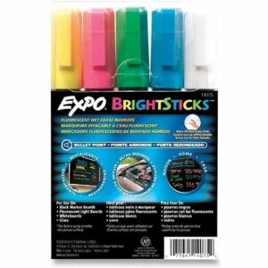 Expo 14075 Fluorescent Bright Sticks, Medium Bullet Tip, Assorted Colors, 5-Pack