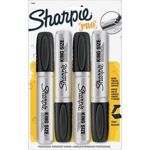 Sharpie 15661PP King Size Permanent Marker, Large Chisel Tip, 4-Pack, Black