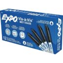 Expo 16001 Vis-a-Vis Wet Erase Marker, Fine Bullet Tip, Black, 12-Pack
