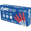 Expo 16002 Vis-a-Vis Wet Erase Marker, Fine Bullet Tip, Red, 12-Pack
