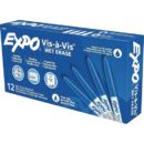Expo 16003 Vis-a-Vis Wet Erase Marker, Fine Bullet Tip, Blue, 12-Pack