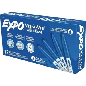 Expo 16003 Vis-a-Vis Wet Erase Marker, Fine Bullet Tip, Blue, 12-Pack