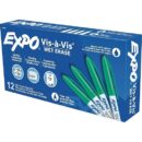 Expo 16004 Vis-a-Vis Wet Erase Marker, Fine Bullet Tip, Green, 12-Pack