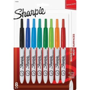 Sharpie 1742025 Retractable Permanent Marker, Extra-Fine Needle Tip, Assorted Colors, 8-Pack