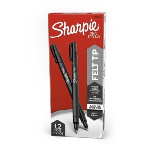 Sharpie 1742663 Water-Resistant Ink Porous Point Pen, Stick, Fine 0.4 mm, Black Ink, Black Barrel, 12-Pack