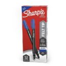 Sharpie 1742664 Water-Resistant Ink Porous Point Pen, Stick, Fine 0.4 mm, Blue Ink, Black/Blue Barrel, 12-Pack