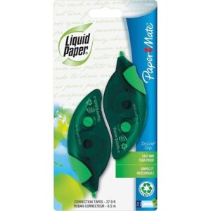 Paper Mate 1744480 DryLine Grip Correction Tape, Recycled Dispenser, Green, 2-Pack
