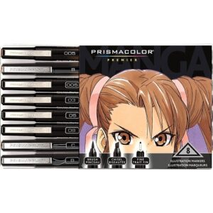 Prismacolor 1759417 Premier Manga Illustration Markers, Assorted Tips, Black and Sepia, 8-Pack
