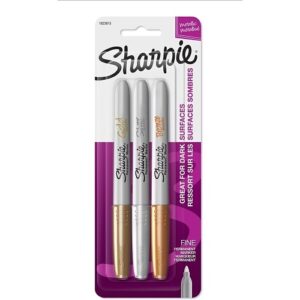 Sharpie 1823815 Metallic Permanent Markers, Gold, Silver, Bronze, 3-Pack