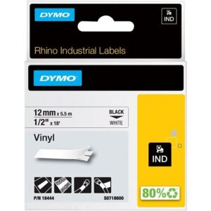 DYMO 18444 Rhino Industrial Vinyl Labels Printers 1/2" 18', Black Print on White