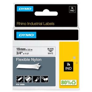 DYMO 18489 Rhino Flexible Nylon Labels, 3/4" 11.5', Black Print on White