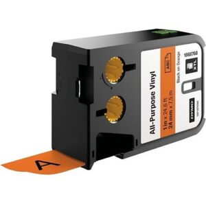 DYMO 1868768 XTL Orange Vinyl Tape, Black Text, 1"