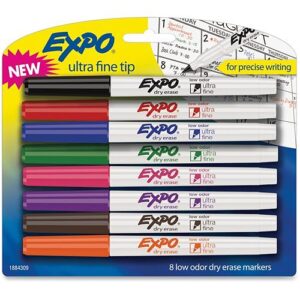 Expo 1884309 Low-Odor Dry-Erase Marker, Extra-Fine Point, 8-Pack, Multicolor
