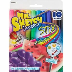 Mr. Sketch 1905313 Scented Stix Watercolor Marker Set, Fine Bullet Tip, Assorted Colors, 10-Pack