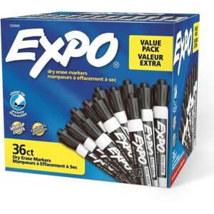 Expo 1920940 Low-Odor Dry-Erase Marker Value Pack, Broad Chisel Tip, Black, 36-Pack