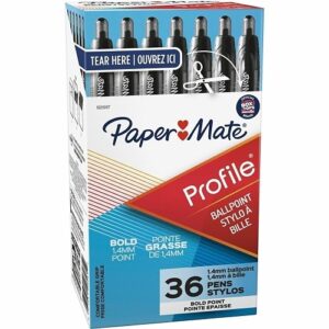 Paper Mate 1921067 Profile Ballpoint Pen Value Pack, Retractable, Bold 1.4 mm, Black Ink, Translucent Black Barrel, 36-Pack