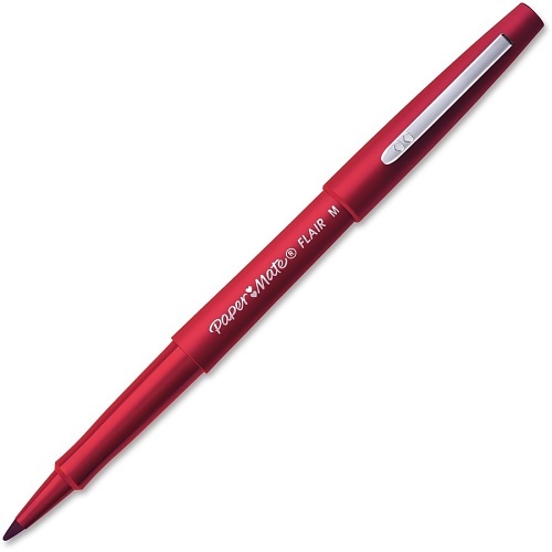 Paper Mate 1921091 Point Guard Flair Felt Tip Porous Point Pen, Stick, Bold 1.4 mm, Red Ink, Red Barrel, 36-Box