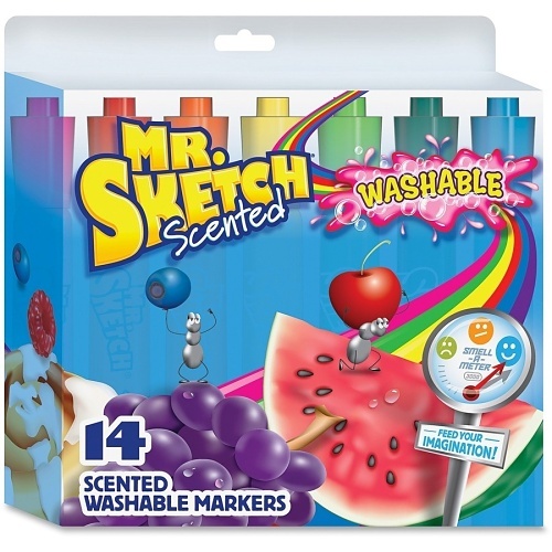 Mr. Sketch 1924061 Washable Markers, Broad Chisel Tip, Assorted Colors, 14-Pack
