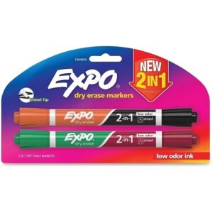 Expo 1944654 2-in-1 Dry Erase Markers, Medium Chisel Tip, Assorted Colors, 2-Pack