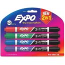 Expo 1944655 2-in-1 Dry Erase Markers, Fine/Broad Chisel Tips, Assorted Primary Colors, 4-Pack
