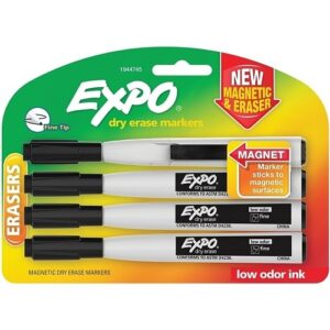 Expo 1944745 Magnetic Dry Erase Marker, Fine Bullet Tip, Black, 4-Pack