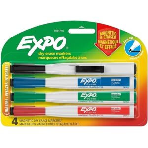 Expo 1944746 Magnetic Dry Erase Marker, Fine Bullet Tip, Assorted Colors, 4-Pack