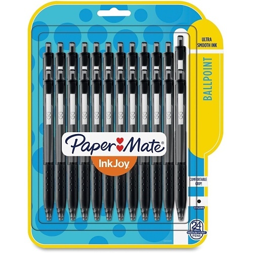 Paper Mate 1945925 InkJoy 300RT Ballpoint Pen, Retractable, Medium 1mm, Black Ink, Black Barrel, 24-Pack