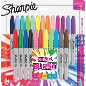 Sharpie 1949557 Fine Tip Permanent Marker, Fine Bullet Tip, Assorted Classic and Limited Edition Color Burst Colors, 24-Pack