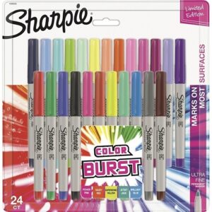 Sharpie 1949558 Ultra Fine Tip Permanent Marker, Ultra-Fine Needle Tip, Assorted Classic and Limited Edition Color Burst Colors, 24-Pack