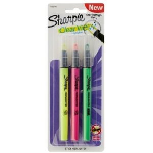 Sharpie 1950748 Clear View Stick Highlighters, See-Through Chisel Tip, Assorted Colors, 3-Pack