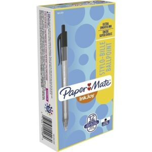 Paper Mate 1951254 InkJoy 100RT Ballpoint Pen, Retractable, Medium 1 mm, Black Ink, Smoke/Black Barrel, 12-Pack
