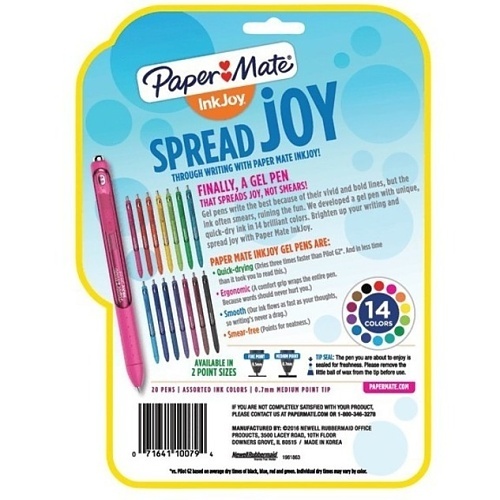 Paper Mate 1951718 InkJoy Retractable Gel Pens, Medium Point, 0.7mm, Assorted Colors, 20-Pack