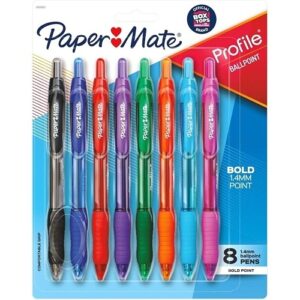 Paper Mate 1960662 Profile Retractable Ballpoint Pens, Bold Point, 1.4mm, Assorted Colors, 8-Pack