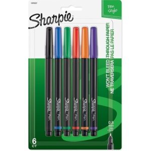 Sharpie 1976527 Permanent Marker Pen, Fine Point, 0.4 mm, Assorted Ink and Barrel Colors, 6-Pack