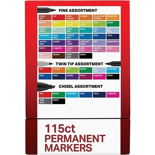 Sharpie 1983255 Permanent Markers Ultimate Collection, Assorted Tips and Colors, 115-Pack