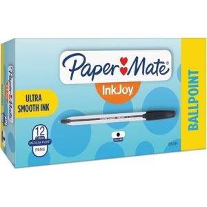 Paper Mate 2013154 InkJoy 50ST Ballpoint Pen, Stick, Medium, 1 mm, Black Ink, Clear Barrel, 12-Pack
