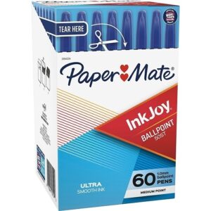Paper Mate 2014534 InkJoy 50ST Ballpoint Pen, Stick, Medium, 1 mm, Blue Ink, Clear Barrel, 60-Pack