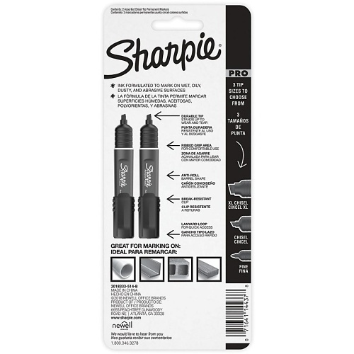 Sharpie 2018333 PRO Permanent Markers, Chisel Tip, Black, 2-Pack
