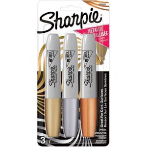 Sharpie 2089609 Metallic Permanent Markers, Chisel Tip, 3-Pack, Gold, Silver and Bronze