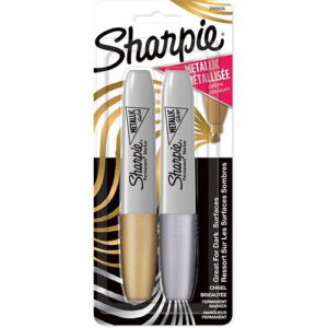 Sharpie 2089636 Metallic Permanent Markers, Chisel Tip, 2-Pack, Silver and Gold