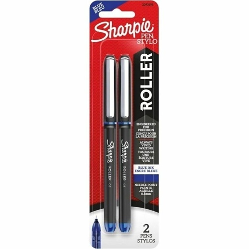 Sharpie 2093198 Rollerball Pen, Needle Point, 0.5mm, Blue, 2-Pack