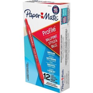 Paper Mate 2095454 Profile Retractable Ballpoint Pens, Medium Point, 1.0mm, Red, 12-Pack