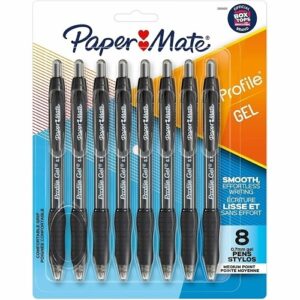 Paper Mate 2095456 Profile Retractable Gel Pens, Medium Point, 0.7mm, Black, 8-Pack