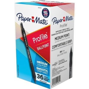 Paper Mate 2095459 Profile Retractable Ballpoint Pens, Medium Point, 1.0mm, Black, 36-Pack