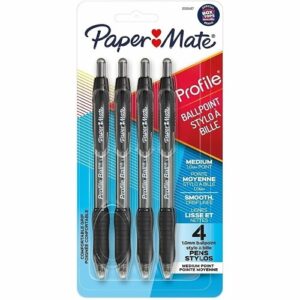 Paper Mate 2095467 Profile Retractable Ballpoint Pens, Medium Point, 1.0mm, Black, 4-Pack