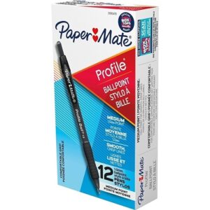 Paper Mate 2095470 Profile Retractable Ballpoint Pens, Medium Point, 1.0mm, Black, 12-Pack
