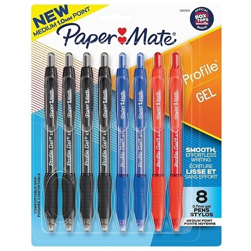 Paper Mate 2097006 Profile Retractable Gel Pens, Medium Point, 0.7mm, Business Assorted Colors, 8-Pack