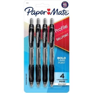 Paper Mate 2097013 Profile Retractable Gel Pens, Medium Point, 0.7mm, Black, 4-Pack