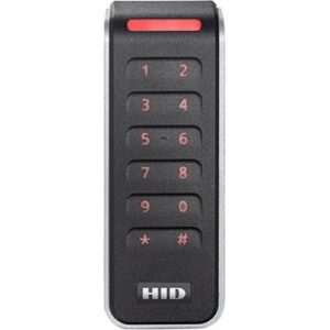 HID 20KNKS-02-000278 Signo 20K Keypad Mullion Pigtail Reader with Smart Profile, Wiegand 4-Bit, Red LED, Red Keypad Backlight, Black with Siver Trim